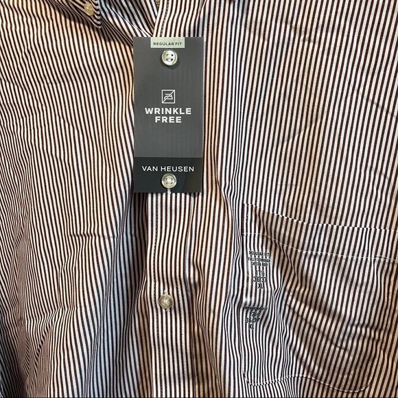 Van Heusen Maroon & White Stripe Button Down Shirt NWT - Picture 2 of 6